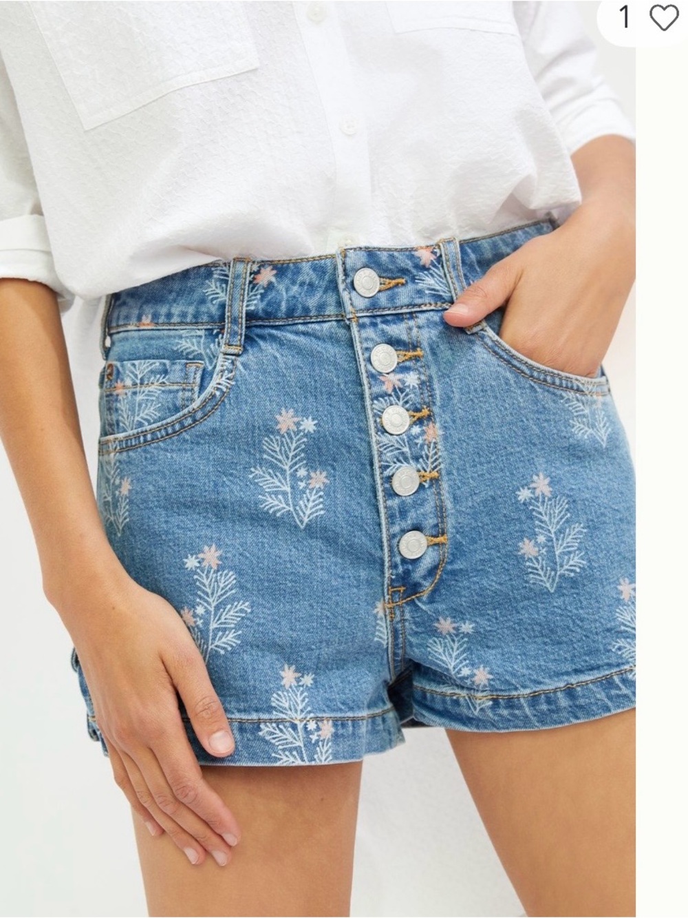Anthropologie Pilcro Floral Embroidered High Rise Denim Shorts Button Fly Size S